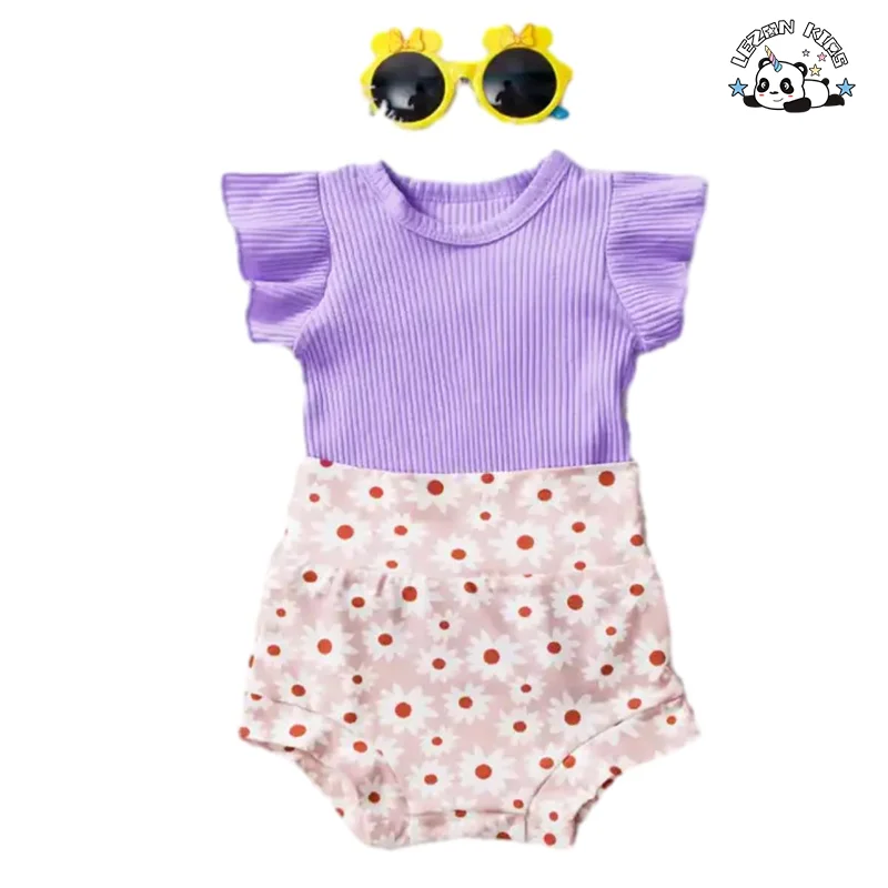 LEZONKIDS - Customizable OEM ODM Summer Children Girls Cotton Top Shirt Sweet Girls Clothing Set